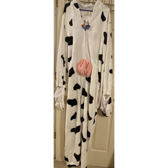 Cow Adult 1-Piece Farm Animal Halloween Cosplay Costume Flappy Suits Pajama L/XL - Picture 11 of 13